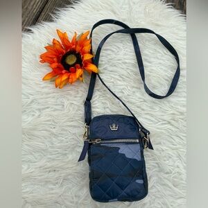 Oliver Thomas Navy Quilted Crossbody Bag with Crown Accent